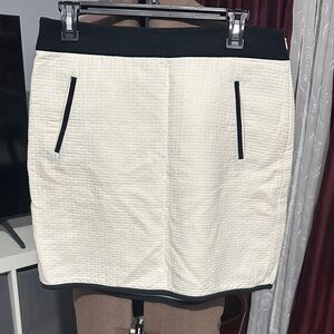 Ann Taylor Cream Textured Pencil Mini Skirt with Black Trim